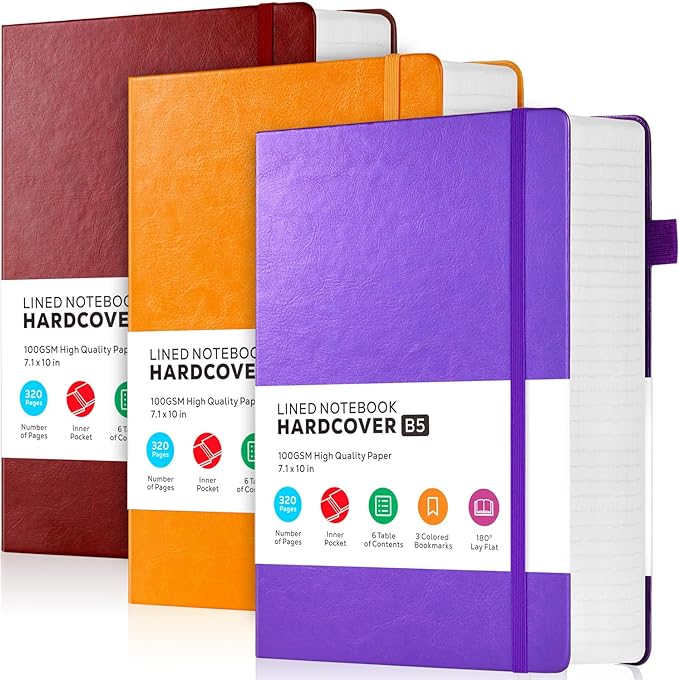 3 Pack Journals Notebooks, B5(7.1'' X 10'') Thick Notebook Journal College Ruled Bulk, Large Hardcover Leather Bound Lined Notebook Journal Set for Women Men Work Writing, Multicolor