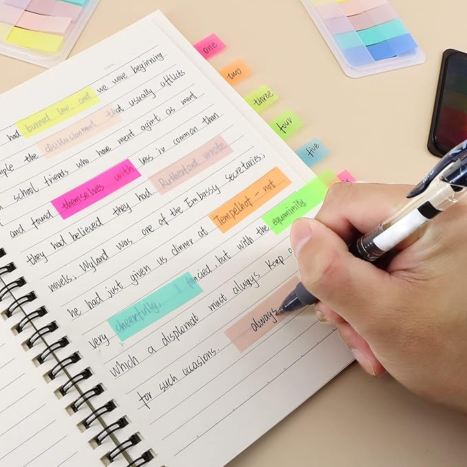 600 Pieces Sticky Index Tabs Page Flags, ALOTCHE Transparent Sticky Notes with Box Book Sticky Tabs for Annotating Books Page Marks Bookmarks Classify File