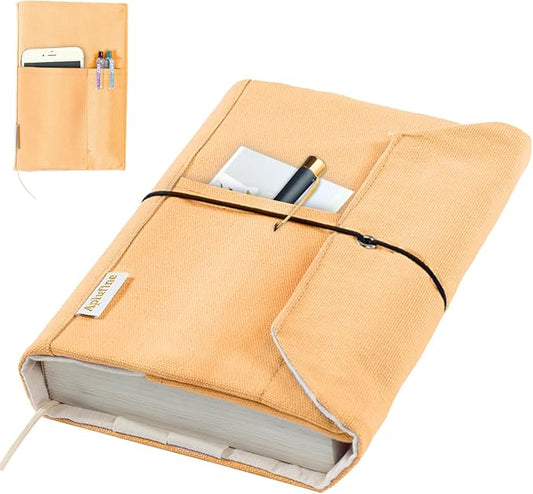 Canvas Book Covers, Washable Book Protector, Book Cover for Paperback Novels, Adjustable Book Cover for Hardcover with Pockets for Pen, Soft Cover Books, Book Lovers Gifts