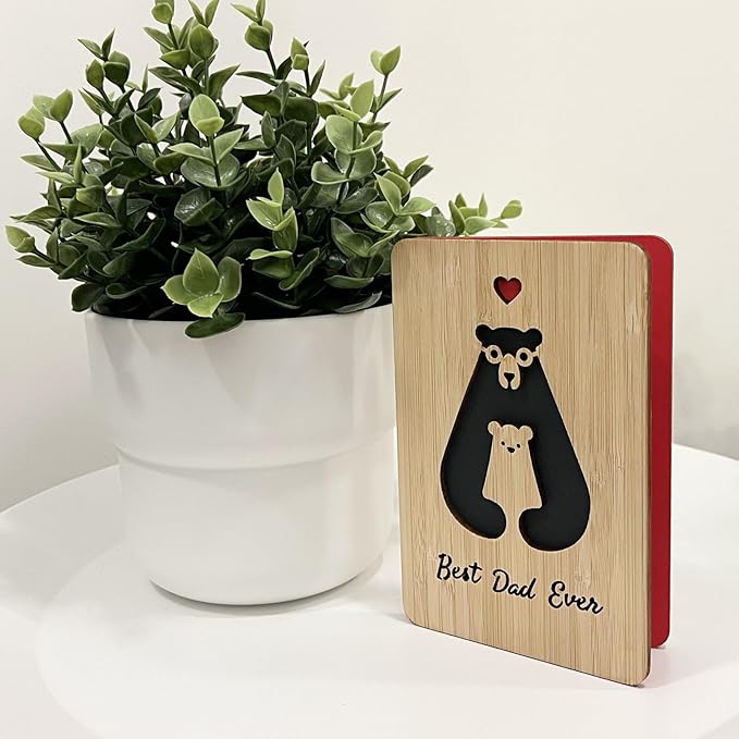 Fathers Day Cards,Handmade Bamboo Greeting Cards,Wooden Thankyou Card,Father's day Card for Dad,Best dad ever