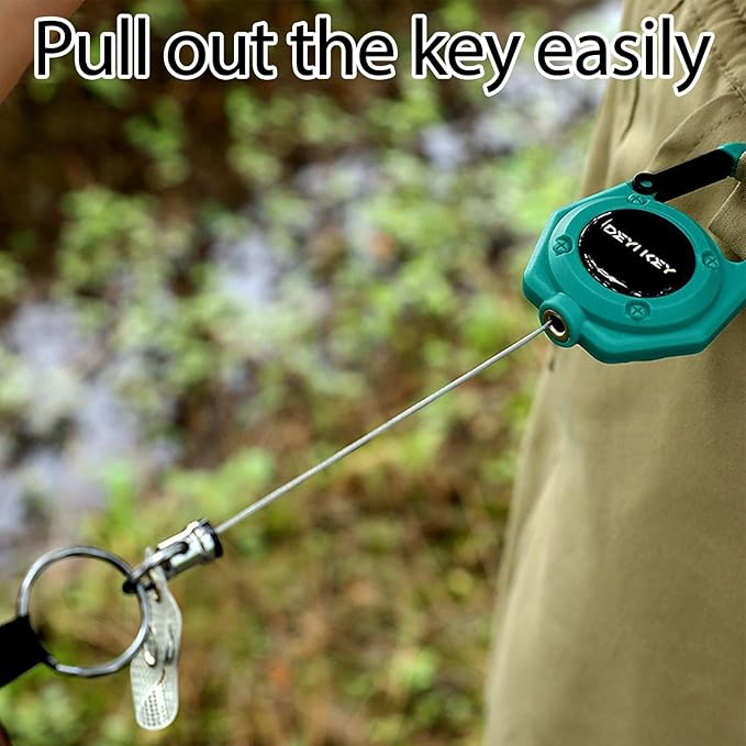 Retractable Keychain Heavy Duty, Multitool Carabiner Badge Holder, Retractable Keychain Clip Id Holder, Tactical ID Badge Reel with 29.5" Steel Retractable Cord, 2Pack Black