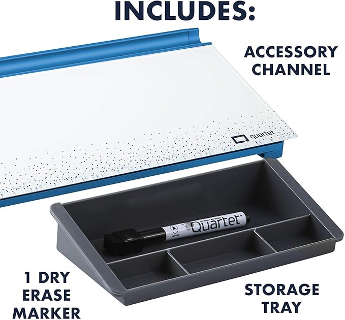 Quartet Glass Dry Erase White Board, Desktop Computer Pad for Notetaking, 18" x 6" Whiteboard, Clean Erase Surface with Storage, 1 Dry Erase Marker, Dot Pattern (GDP186D)