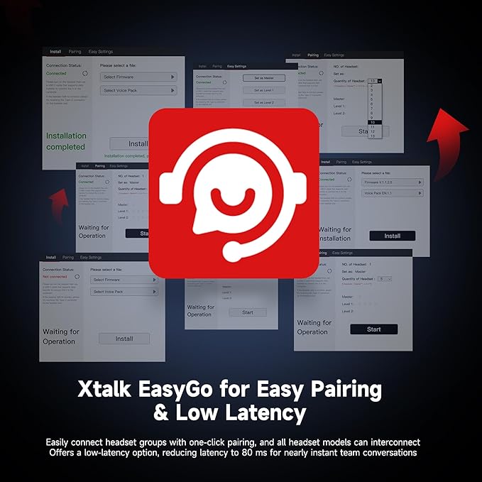 SYNCO XTalk XPro Wireless Intercom Headset with Antenna Enhanced Signal Reception 2.4GHz Full Duplex Random Master Device Design for Team Communication Headset (Xpro9 Nine Users)