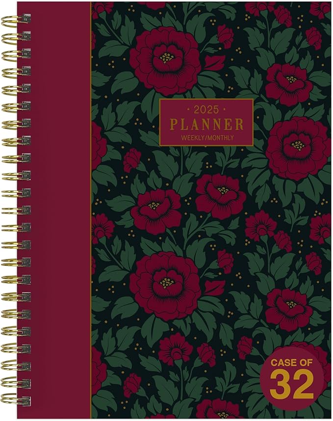 TF PUBLISHING 2025 Victorian Blooms Medium Weekly Monthly Planner Case of 32 - Goals & Task Trackers - Planner Monthly and Weekly with Organizer Stickers - 12 Month Calendar Planner - 6.5" x 8"