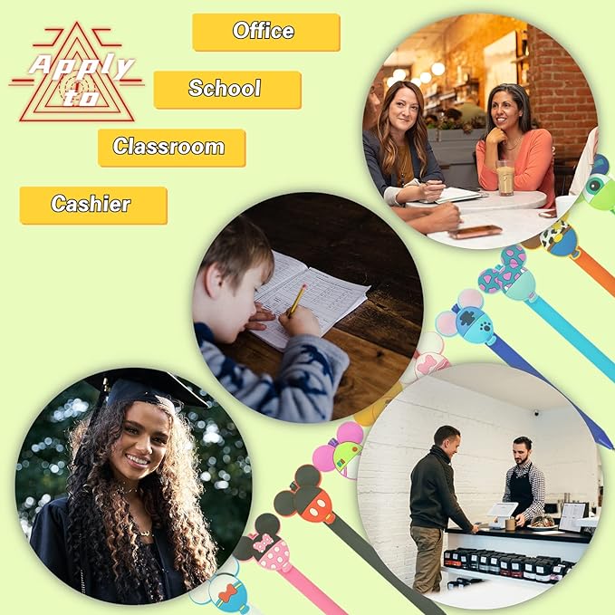 10pcs Mouse Head Character Ears Pens Set, Retr ctable Ballpoint Pen, Multi Color Jumbo Autograph Princess Pencil Signature Office Desk Stationary Accessories, Gift for Teacher Student