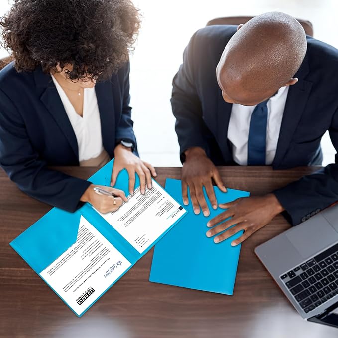 Plastic Folders with Pockets,2-Pocket Poly Folders Holds 8-1/2" x 11" Paper for School/Office/Home (Lake Blue, 60-Pack)