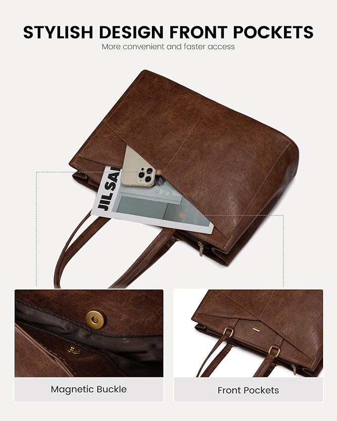 LOVEVOOK Laptop Bag for Women,17.3 Inch Laptop Tote Bag for Women,Vintage Leather Work Tote Bags Computer Teacher Bag,Waterproof Business Bag Office Briefcase