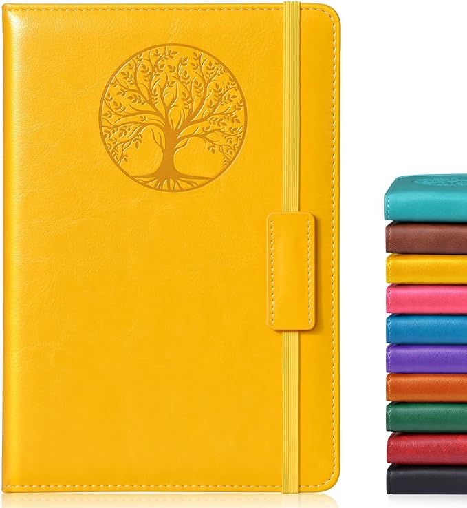 Lined Journal Notebook for Women Men,256 Pages A5 Hardcover Leather Journals for Writing,Travel,Business,Work & School,College Ruled Notebooks for Note Taking,Diary Notepad 5.7"×8.3" yellow