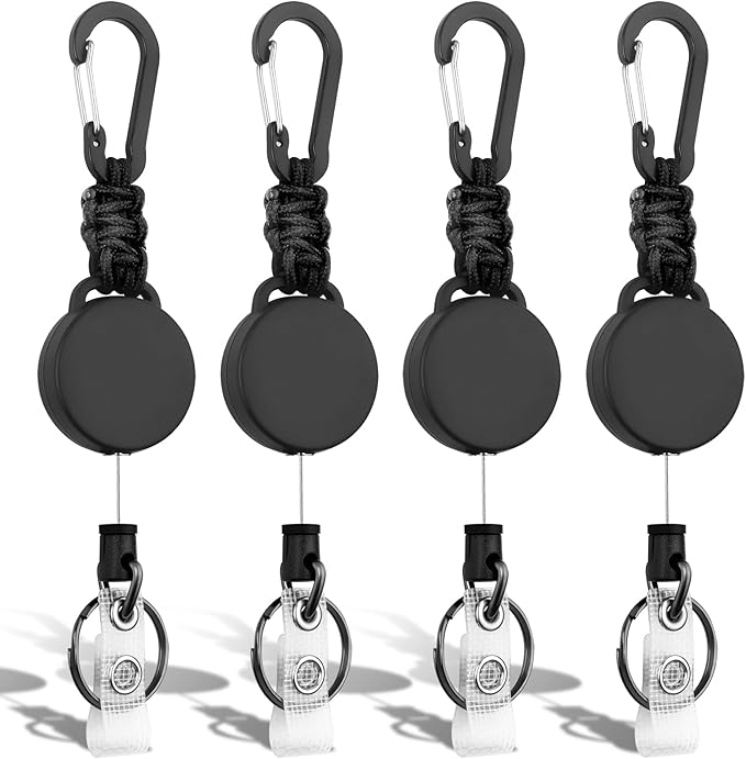 Retractable Keychain 4 Pack Heavy Duty Key Rings Retractable Lanyard Badge Holder with Steel Cord Carabiner ID Holder Lanyard Retractable Key Fob Key Ring