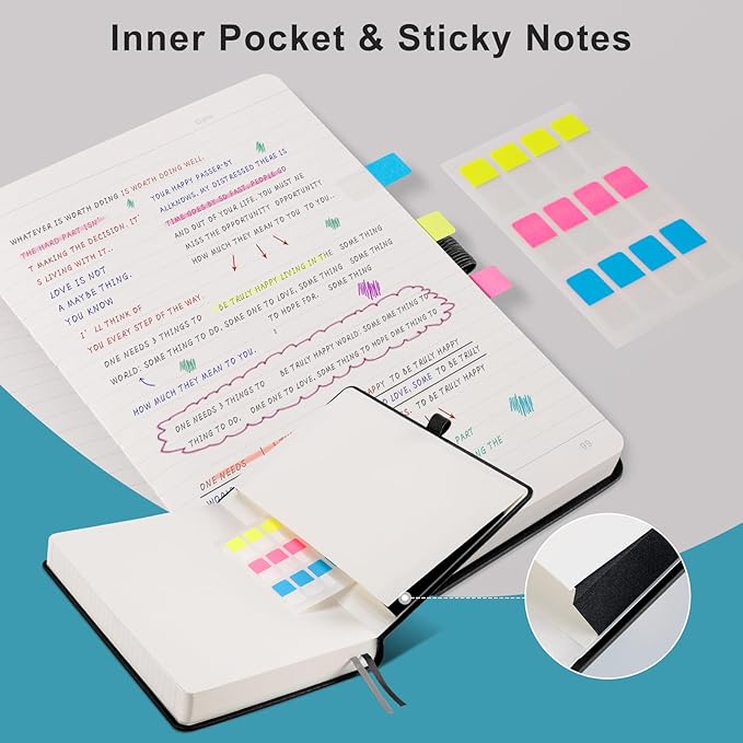 EMSHOI A5 Hardcover Leather Journal - 320 Pages, 100GSM Thick Notebook Lined Journal for Writing Women & Men, College Ruled, Sun Design- Black (5.75" x 8.38")