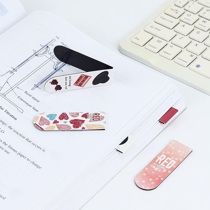 10Pcs Magnetic Bookmarks T-S Bookmarks Page Markers for Fans Readers, Women, Men, Book Lovers, Students Teachers, Funny Office Supplies Stationery Gifts Used in Office, School, Home (Red)