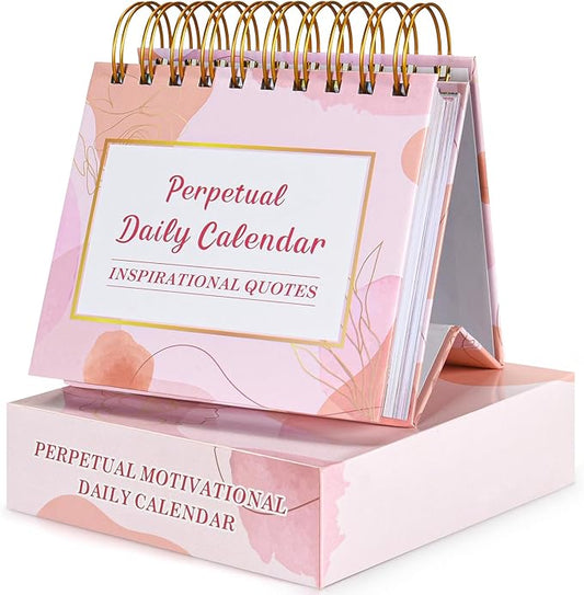 Motivational Calendar, Daily Flip Calendar with Inspirational Quotes, Perpetual Desk Calendar, Inspirational Gifts for Women, Office Decor for Women, Pink Desk Accessories for Women Men, Watercolor