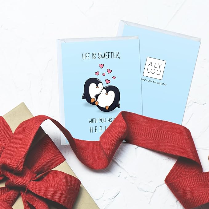 ALY LOU Anniversary Card, Her Him/Girlfriend Wife/Husband Boyfriend, Friendship Thank You Birthday Kawaii Greeting Card (Life Is Sweeter With You As My Heater)