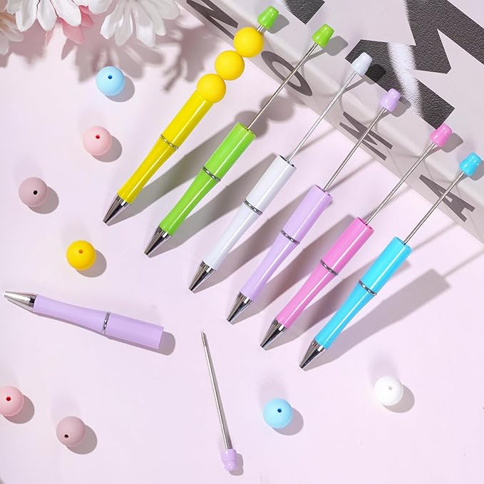 jiebor 30Pcs Beadable Pens Plastic Bead Pen Black Ink Ballpoint Pens Diy Pens Cute Cool Pens for Teacher Bridal Women Men Graduation Gift Office Supplies