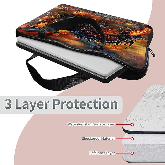 Laptop Sleeve Case Bag 15 inch, Fire Fierce Dragon Slim Carrying Case Durable Handbag Travel Laptop Bag for 15 inch MacBook Air M3/M2/15 Pro/Surface Laptop 7/6/5/4/3/ Dell XPS 15 Plus