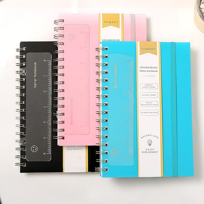 Yoment 3 Pack Spiral Notebook College Ruled A5 Spiral Bound Journal 160 Pages Thick Paper Plastic Hardcover Spiral Notebook 5x7 Wire Bound Notebooks for Note Taking School Office Supplies, 3 Color