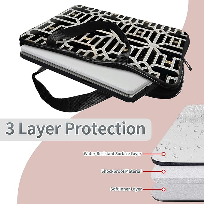 Laptop Sleeve Case Bag 15 inch, Vintage Geometrics Slim Carrying Case Durable Handbag Travel Laptop Bag for 15 inch MacBook Air M3/M2/15 Pro/Surface Laptop 7/6/5/4/3/ Dell XPS 15 Plus
