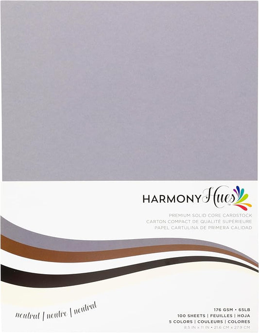 Cardstock 8.5 x 11 Paper Pack - 65lb Smooth Card Stock for Crafts, Cardmaking, Printers - 100 Scrapbook Sheets, 5 Assorted Colors - Double Sided with Solid Core, Neutral
