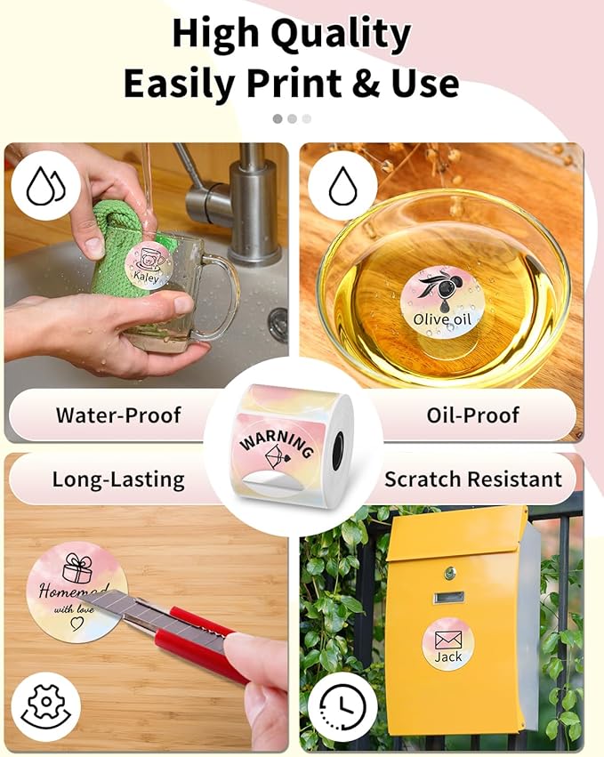 Phomemo Circle Label Compatible with M110/M100/M120/M150/M200/M220/M250 Label Maker, 1.96" x 1.96"（50 x 50 mm） Thermal Round Rainbow Gradient Labels, 1 Rolls/140 Labels