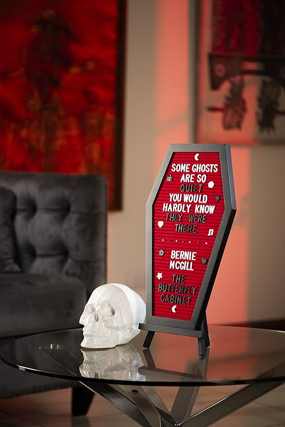Coffin Letter Board Red With Spooky Emojis +500 Characters, and Wooden Stand - 17x10.5 Inches - Goth Valentines Gifts Horror Spooky Gothic Valentines Day Halloween Decor Decorations