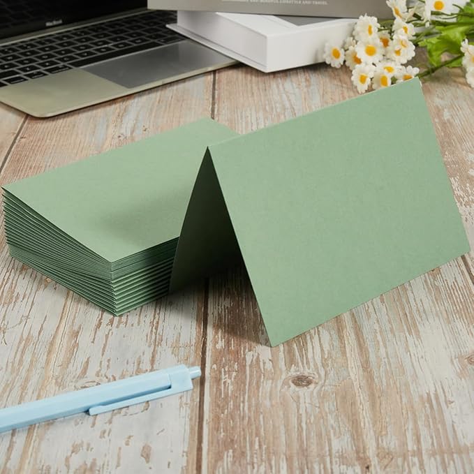 50 Pack Blank Cards Folded Cardstock Thank You Blank Greeting Cards for Invitations, Wedding, Greeting Cards, All Occasion DIY (Sage Green, 2x3.5)