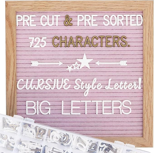 Pink Felt Letter Board 10x10 Inch, Pre Cut & Sorted 725 Letters, First Day of School Board, Changeable Letter Boards Message Board, Classroom Decor Farmhouse Wall Decor Sign Board