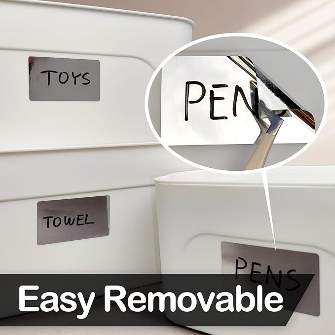 170Pcs Brightsilver Removable Labels for Jars,for Storage Bins,for Food Containers with 2 Liquid Chalk Marker(Brightsilver)