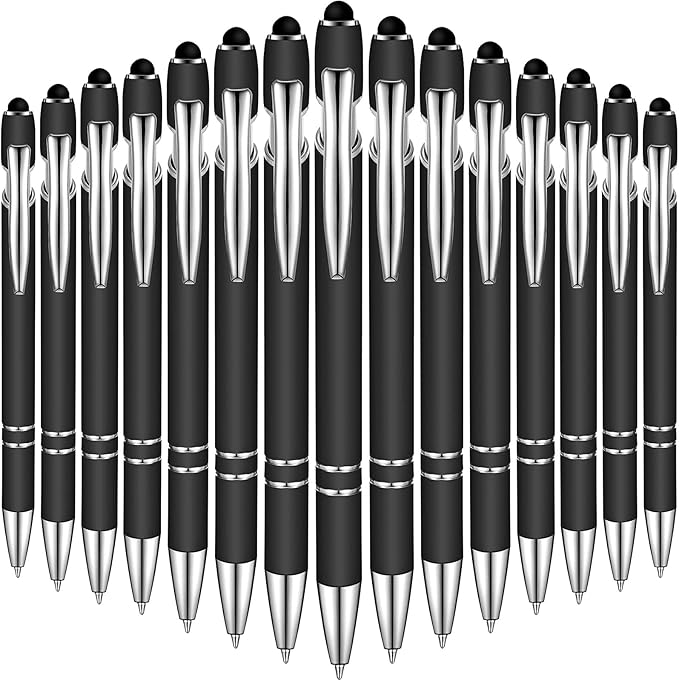 Zonon 38 Pieces Rubberized Ballpoint Pen with Stylus Tip Stylish Metal Pen Capactive Styli with Soft Rubberized Grip, Black Ink for Most Devices(Black)