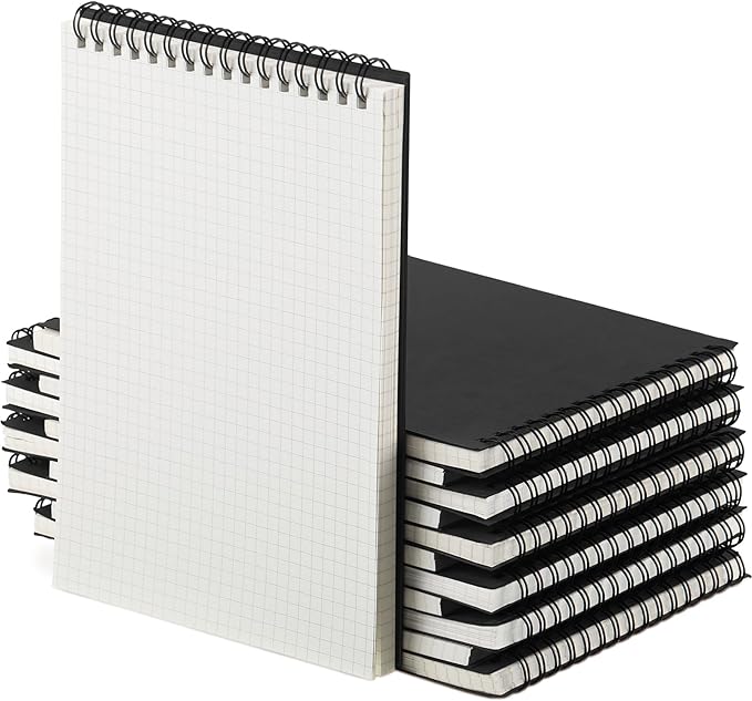 Graph Paper Spiral Notepad A5 Top Wirebound Notepad Grid Notebook Steno Pads Memo Notebook Grid Paper 140 Pages for Writing Sketching Drawing Office Supplies(Black,2 Pack)