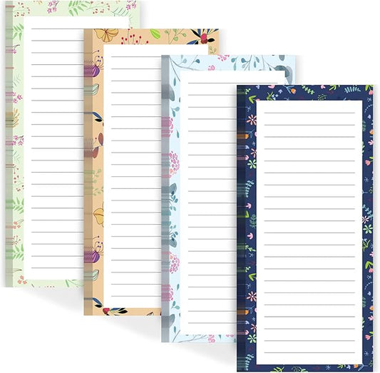 Joyberg Magnetic Notepads for Refrigerator - Flower Design, 50 Sheets Per Pad, 4 Pack Memo Pads for Grocery Lists and To-Dos