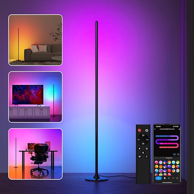 LED Floor Lamp, Corner Floor Lamp with Alexa, Smart Modern Floor Lamp with Music Sync 16 Million Colors & 68+ Scene RGB Floor Lamp with APP and Remote Control, for Bedroom Living Room