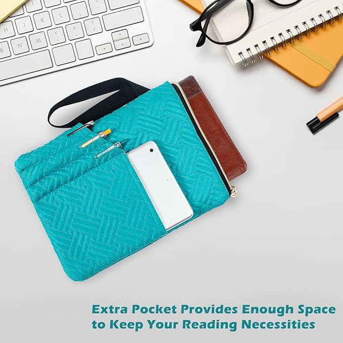 Book Sleeve with Zipper, 11"X9" Padded Book Protector, Washable Quilted Book Covers for Paperbacks, Book Pouch with Pockets for Book Lover Gifts