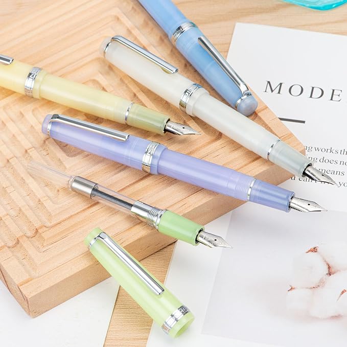 Jinhao 82 Acrylic Fountain Pen, Iridium Bent Nib with Ink Converter, Transparent Purple Classic Design Calligraphy Pen (Silver Trim)