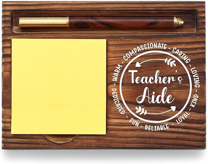 Teacher Aide Sticky Note Holder, Teacher Assistant Appreciation Gift for Substitute Teacher, First Day of School Thank You Gifts for Teacher Aide Self-Stick Note Pad Holders Desk Organizer TZP17