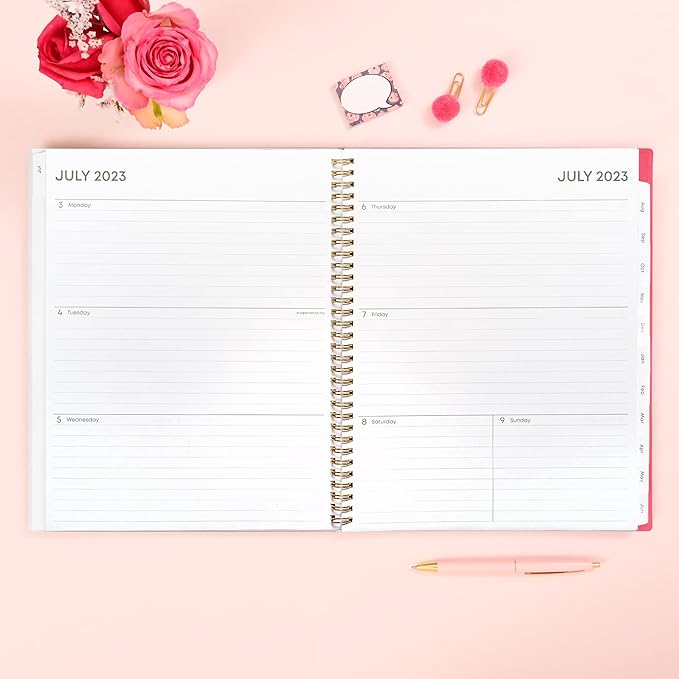 Blue Sky 2023-2024 Academic Year Weekly and Monthly Planner, 8.5" x 11", Frosted Flexible Cover, Wirebound, Roosevelt Pink (144716)