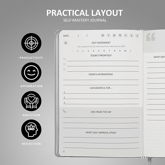 5 Minute Journal the Five Minute - Gratitude Journal - Self-Mastery Journal for Men - Reflection Manifestation Journal for Mindfulness – Self Care Journal – Goal/Guided Gratitude Journal for Men