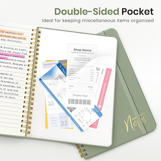 Lined Spiral Journal Notebook for Women, A5 College Ruled Journals for Writing, Hardcover Notebooks for Work, Note taking and Office School Supplies,140 Pages - Green