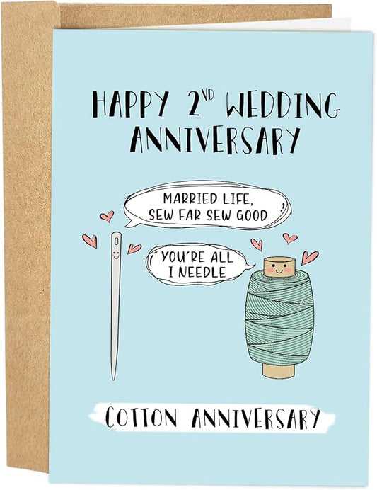 Funny 2 Years Anniversary Card, Two Years Anniversary Card for Husband Wife, Happy 2nd Wedding Anniversary Card, Cotton Anniversary Card