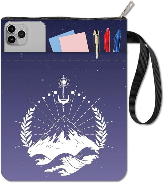 CRASPIRE Mountain Book Sleeve Moon Phase Book Protector Book Covers for Paperbacks Washable Fabric Cloth Book Cover with Zipper and Extra Sleeve Pocket for Book Lovers Classmate Gifts