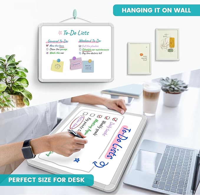 Small Double-Sided White Board Dry Erase Board For Wall, 14"x11" Hanging Whiteboard for Door, Mini Dry Erase Board with a black dry erase marker, Small Whiteboard for Kids Students, Back To School, WH