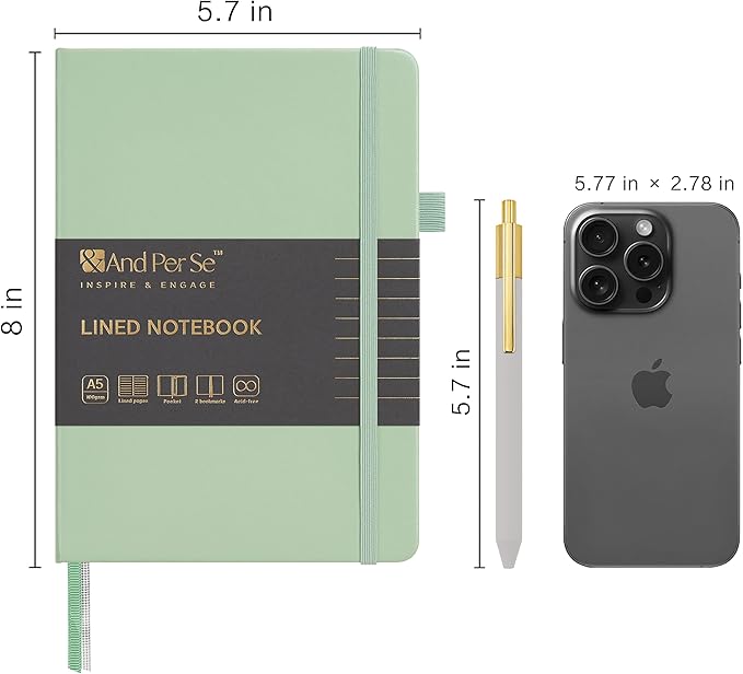 A5 Lined Journal and Pen Set, Hardcover Notebook with Pen, 160 Pages 100gsm Thick Ruled Paper for for Women Men Work Business School or Home Writing, 5.7'' x 8'' (Light Green)