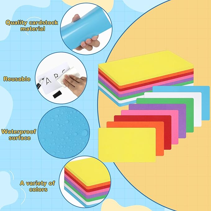 120 Pcs Dry Erase Index Cards Notecards Blank Reusable Flash Cards Sheets Game Cards Study Business Note Cards for School Office Housework Taking To Do List (Rainbow, 4×6 Inch)