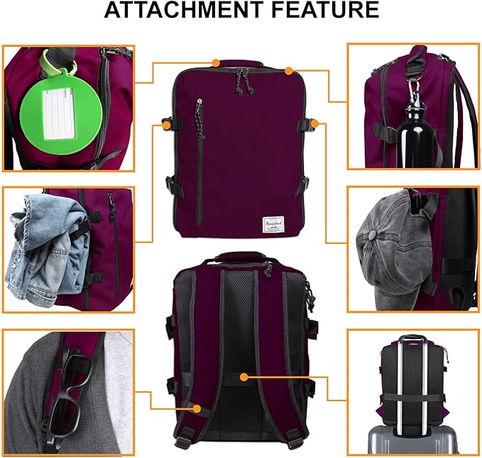 Laptop Travel Backpack Airline Approved Carry-on Under-seat Backpack, Stylish Minimalist Casual, Fuchsia