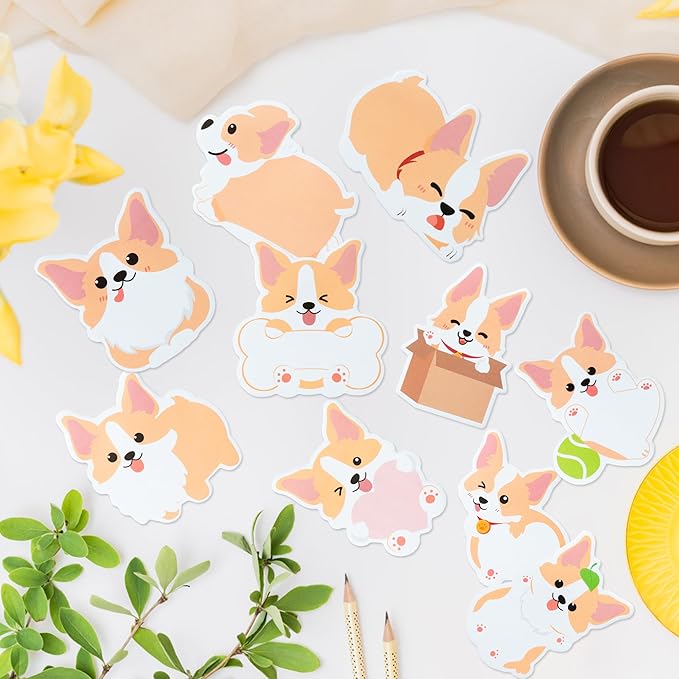 30 Pack Corgi Sticky Notes - Cute Cartoon Corgi Self Sticky Notepads Writing Memo Pads Animal Page Marker for Back to School Office Supplies Party Favors Goodies Bag Fillers, Total 600 Sheets