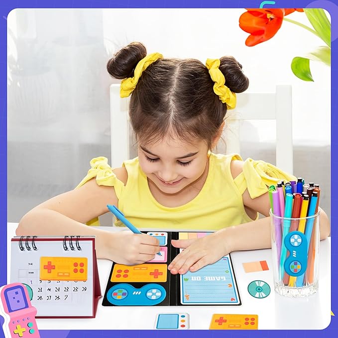 B1ykin Sticky Notes Set - Cartoon Theme Cute Self-Stick Notes Pad Teacher Appreciation Gifts， Self-Adhesive Writing Memo Pages Sticky to Do Notepad for Kids Employee School Office (Black Video Game)