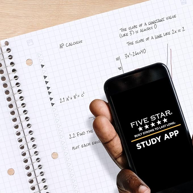 Five Star Spiral Notebook + Study App, 1 Subject, Graph Ruled Paper, Fights Ink Bleed, Water Resistant Cover, 8-1/2" x 11", 100 Sheets, Gray (620000AA3)