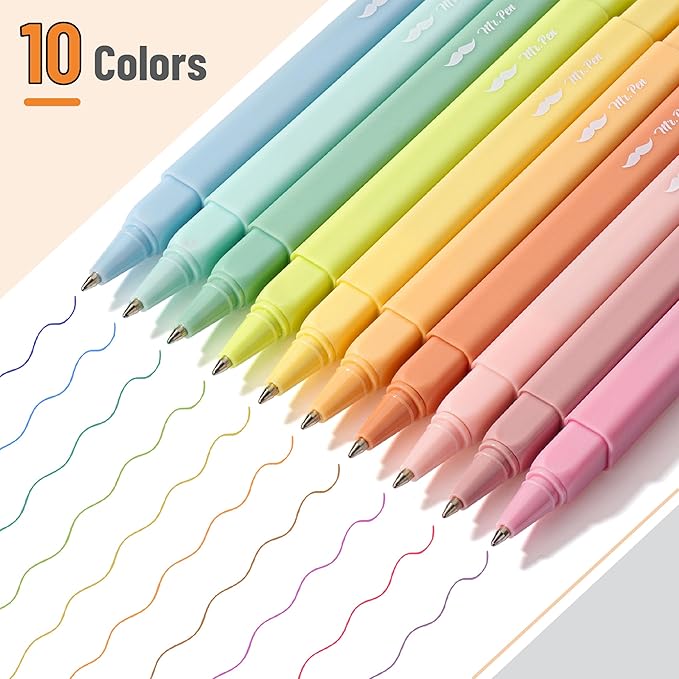 Mr. Pen- Aesthetic Pens, 10 Pack, Assorted Colors, Fast Dry, No Smear Bible Pens No Bleed Through, 0.7mm Fine Point Pen, Ballpoint Pens Ballpoint, Fine Tip Pens for Note Taking, Pens Aesthetic
