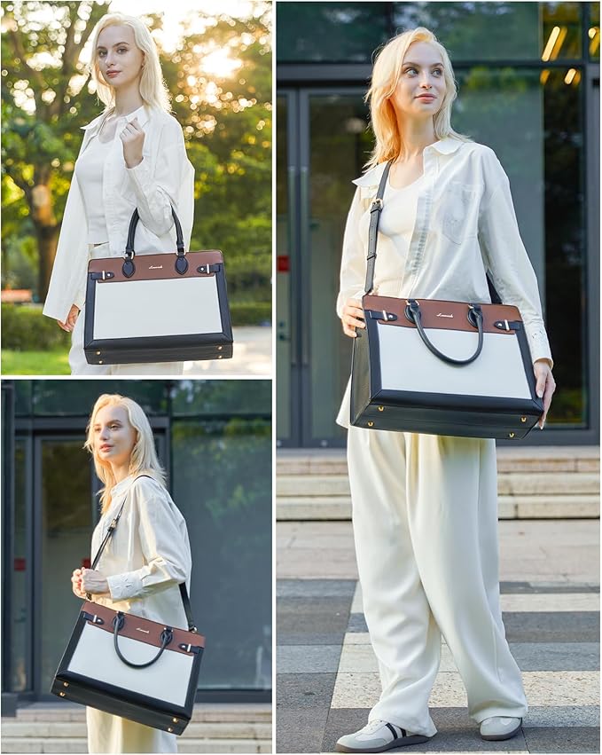 LOVEVOOK Laptop Bag for Women 15.6 Inch Work Tote, Business Computer Briefcase, Waterproof PU Leather Tote Bag for Teacher, Office Shoulder Tote Purse