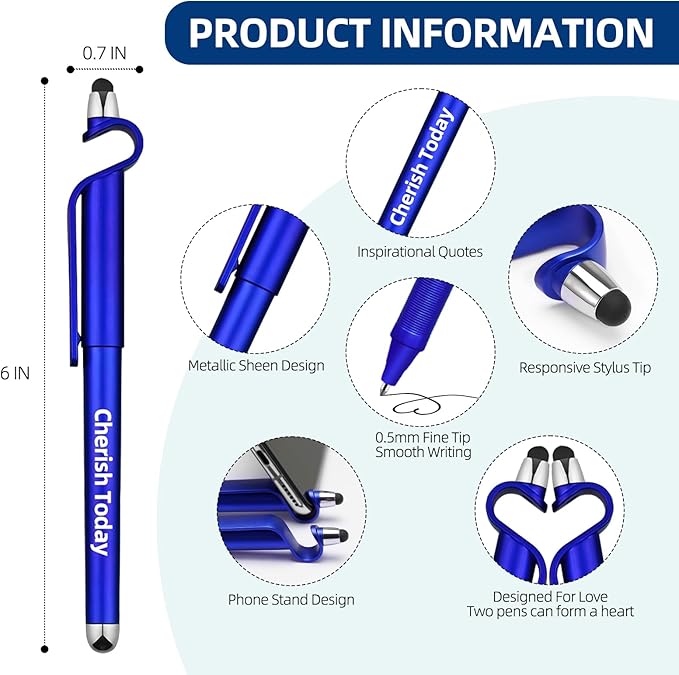 20 Pcs Motivational Ballpoint Pens Batch, Office Snarky Phone Holder and Touch Screen Stylus Pen, Black Ink Encouragement Quotes,Inspirational Gifts For School And Corporate Office Supplies