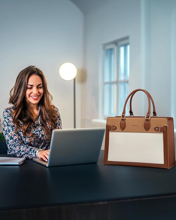 LOVEVOOK Laptop Bag for Women, 15.6 Inch Large PU Leather Tote Bag, Professional Teacher Work Bag, Waterproof Business Computer Briefcase, Shoulder Tote Purse for Office